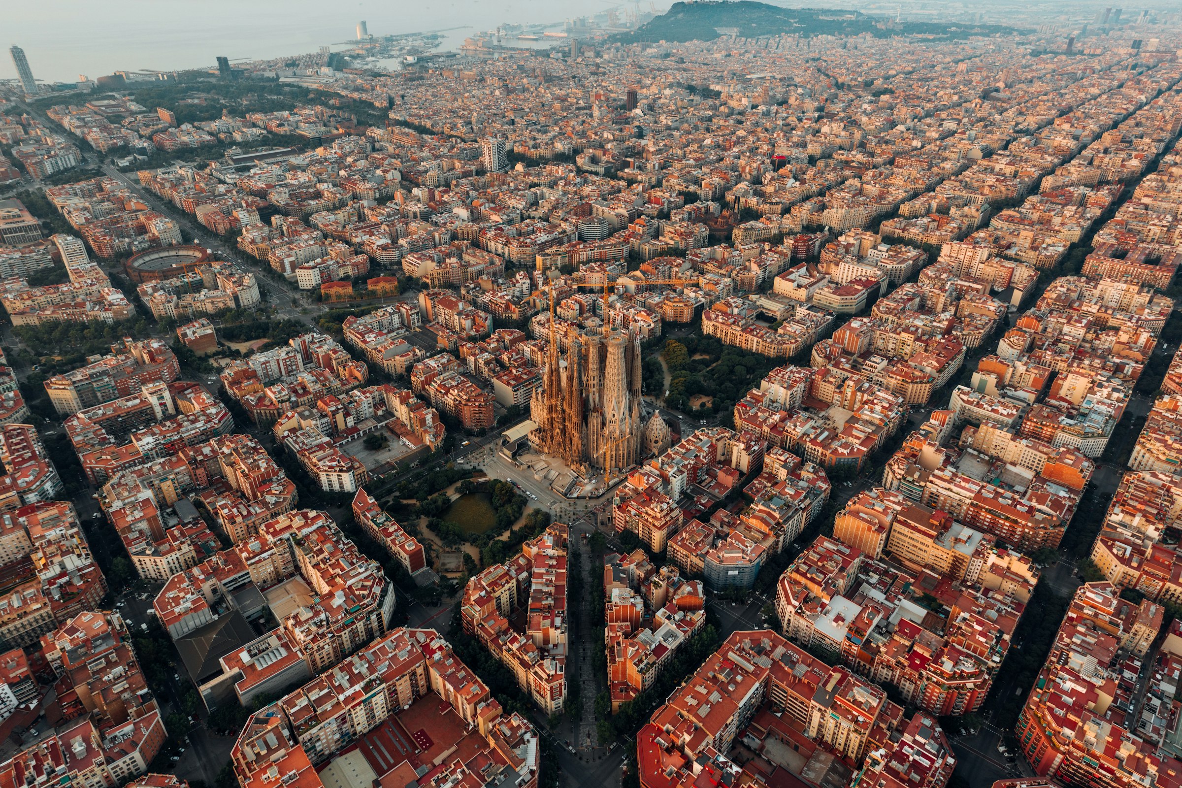 Barcelona rooftops with Sagrada Família in the distance
