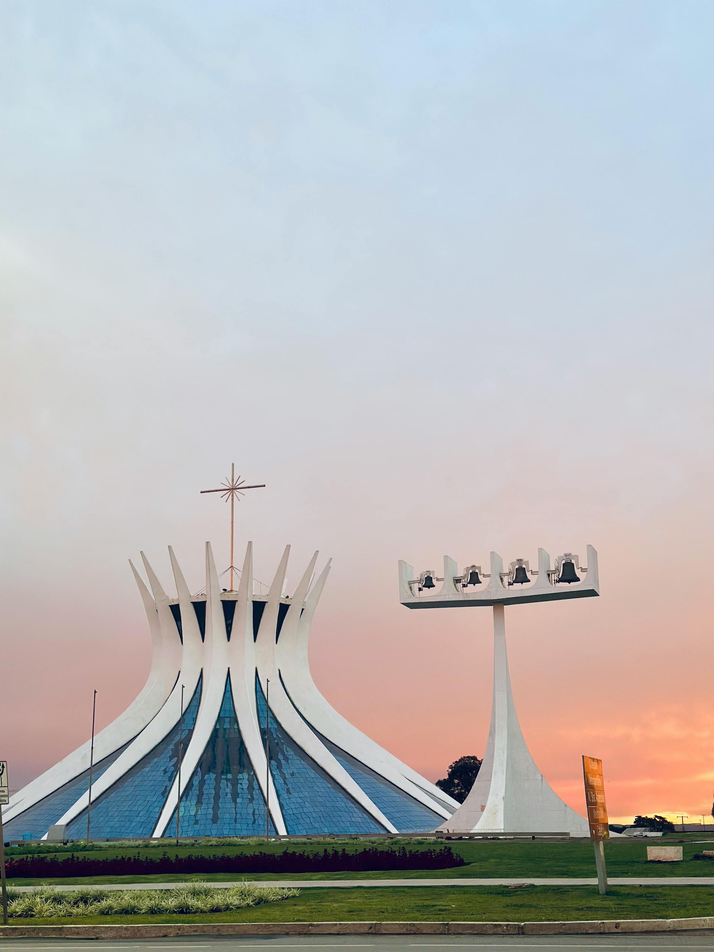 Brasília Cathedral at sunset with modernist architecture