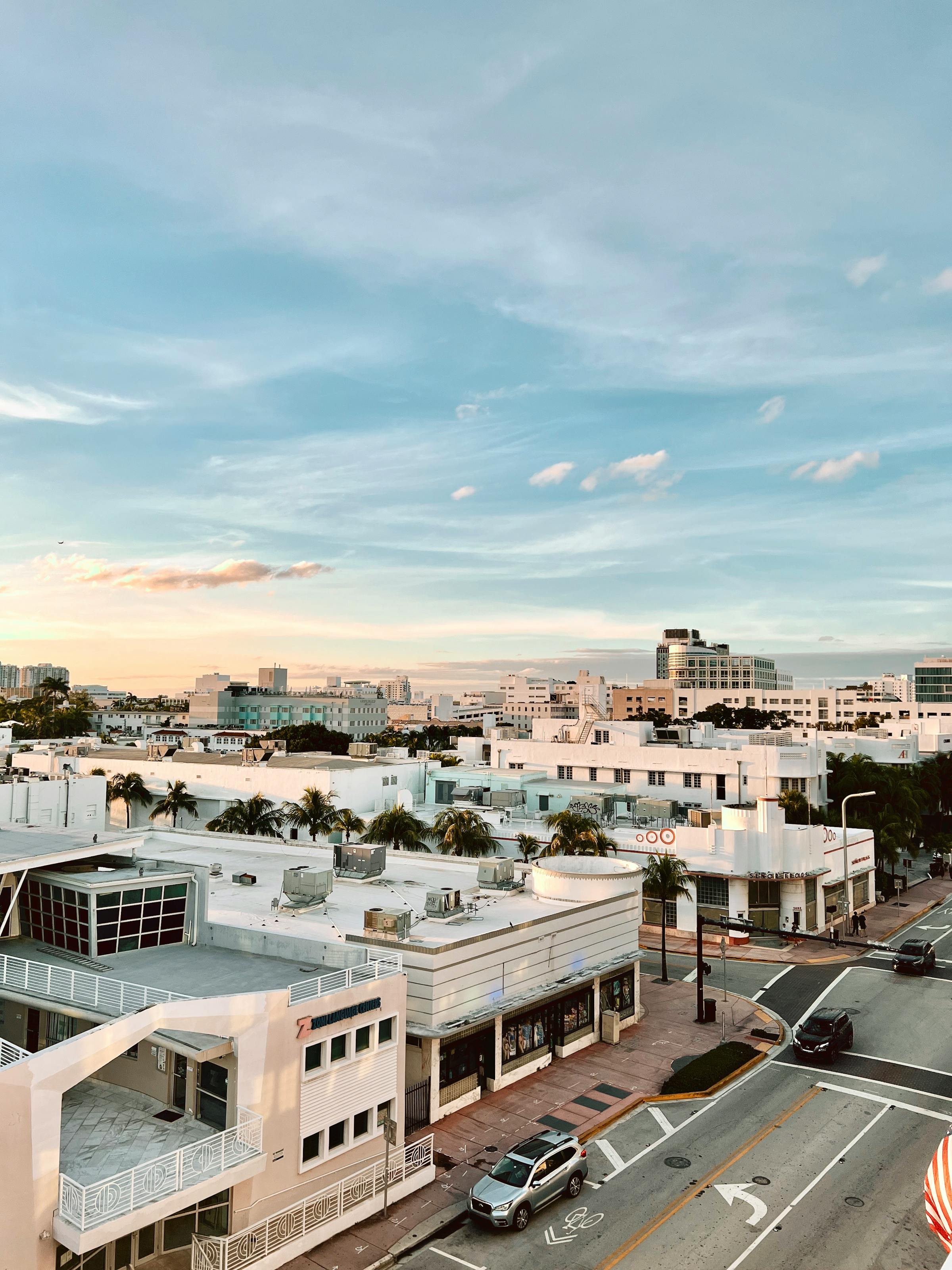 Miami Beach Art Deco district at sunset