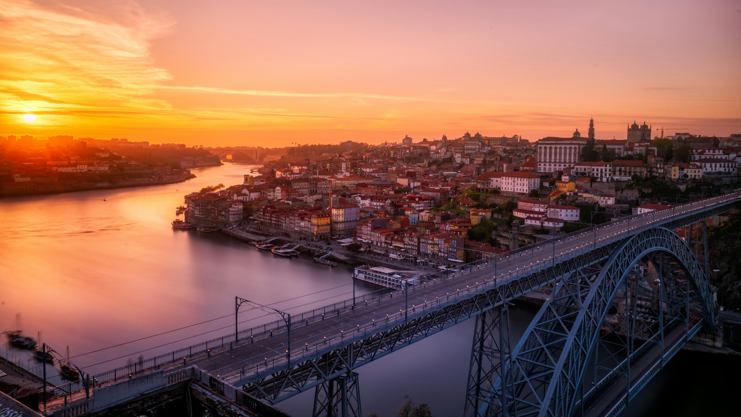 Porto's Ribeira waterfront with Dom Luís bridge in the background