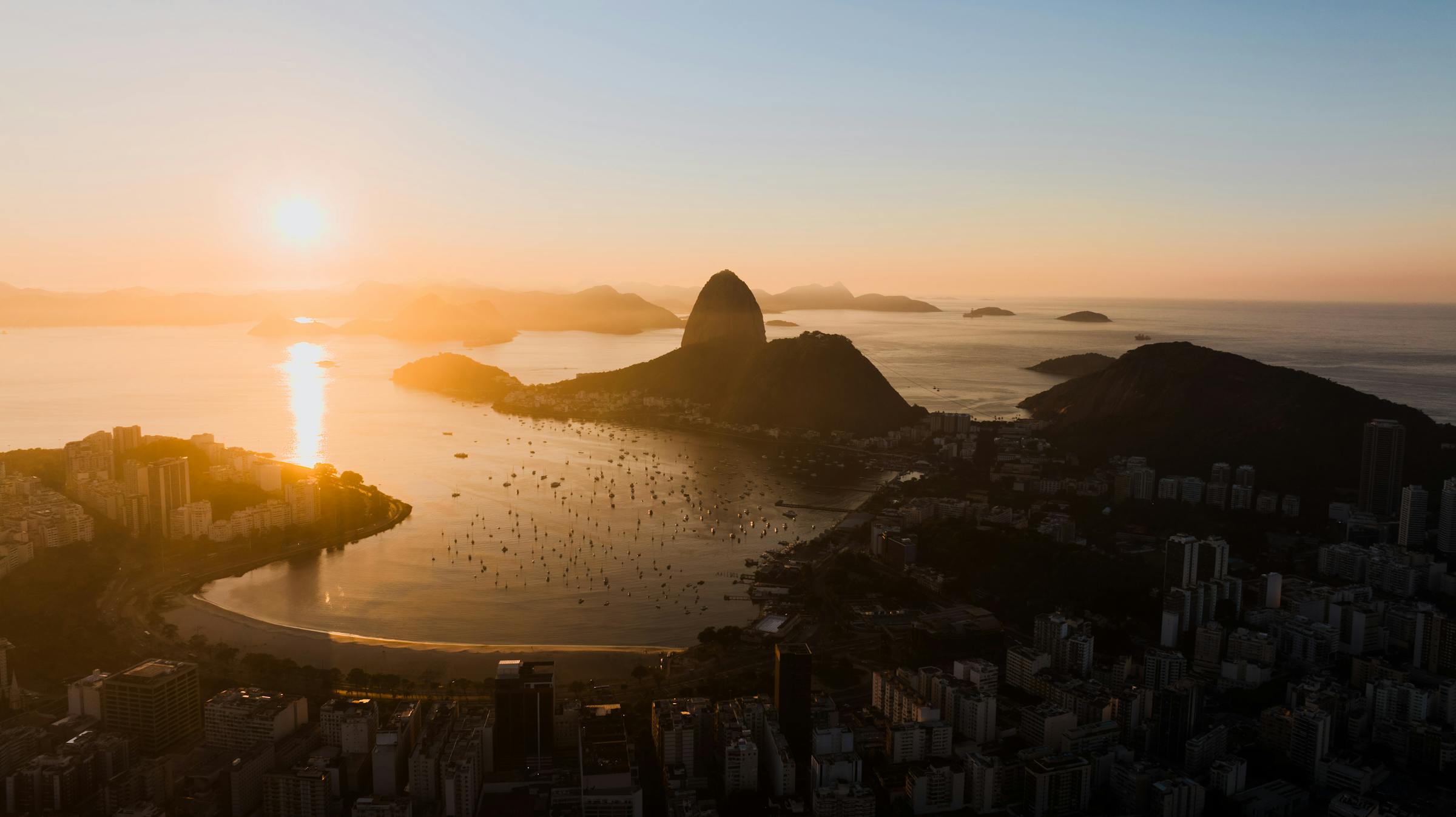 Rio de Janeiro coastline with Sugarloaf at sunset