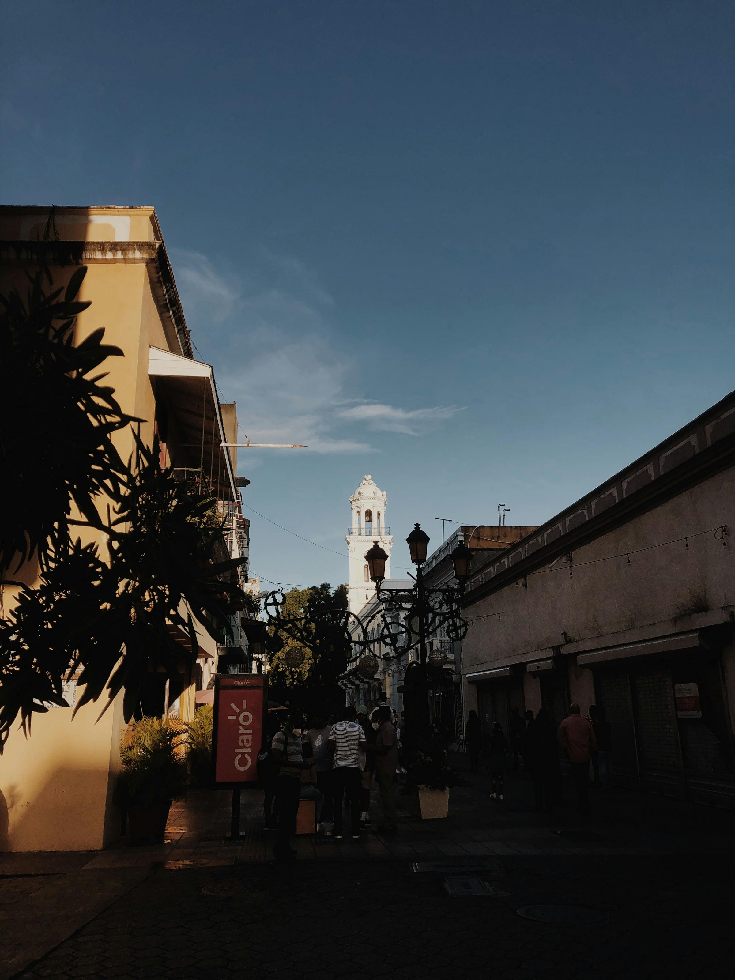 Santo Domingo Zona Colonial cobblestone street at dusk
